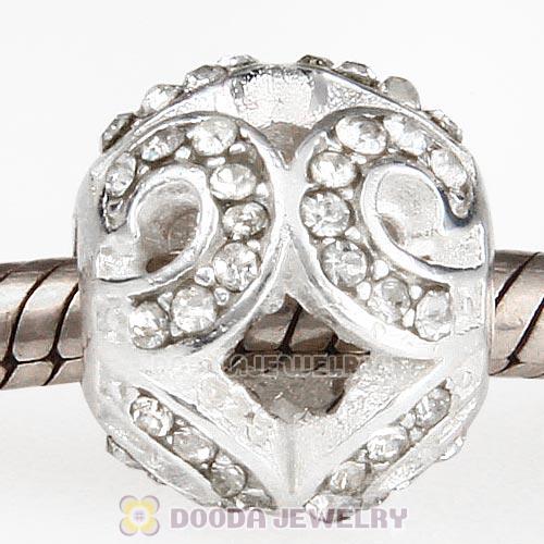 Sterling Silver Glittering Wave Bead with Clear Austrian Crystal