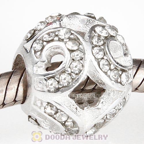 Sterling Silver Glittering Wave Bead with Clear Austrian Crystal