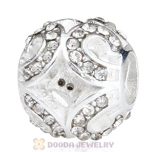 Sterling Silver Glittering Wave Bead with Clear Austrian Crystal