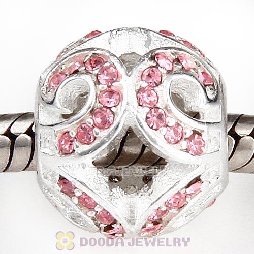 Sterling Silver Glittering Wave Bead with Light Rose Austrian Crystal