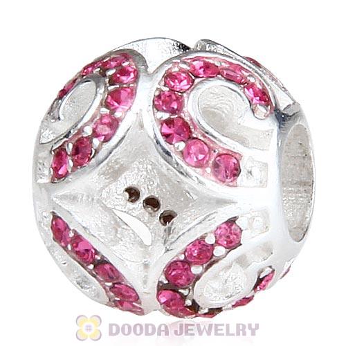 Sterling Silver Glittering Wave Bead with Rose Austrian Crystal