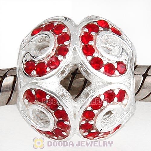 Sterling Silver Glittering Wave Bead with Light Siam Austrian Crystal