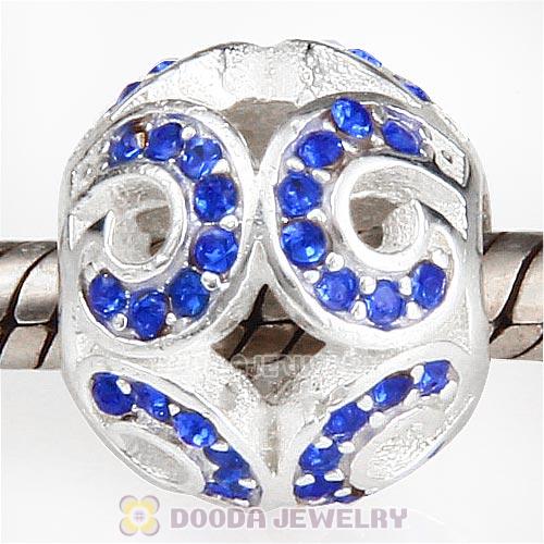 Sterling Silver Glittering Wave Bead with Sapphire Austrian Crystal