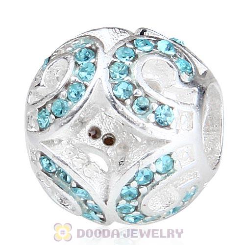 Sterling Silver Glittering Wave Bead with Aquamarine Austrian Crystal