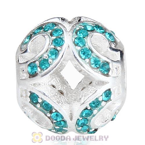 Sterling Silver Glittering Wave Bead with Blue Zircon Austrian Crystal