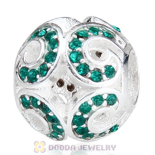Sterling Silver Glittering Wave Bead with Emerald Austrian Crystal