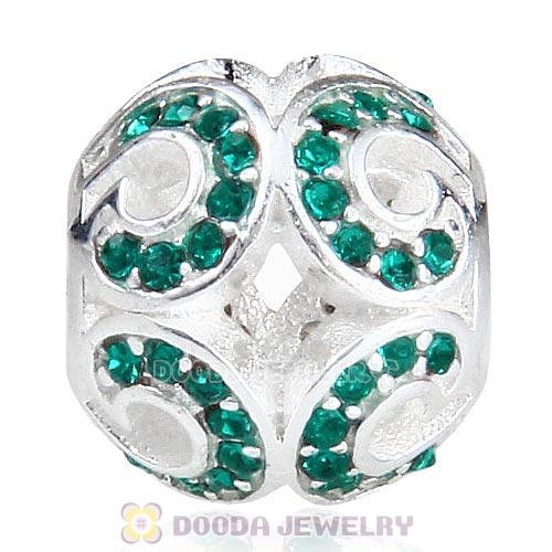 Sterling Silver Glittering Wave Bead with Emerald Austrian Crystal