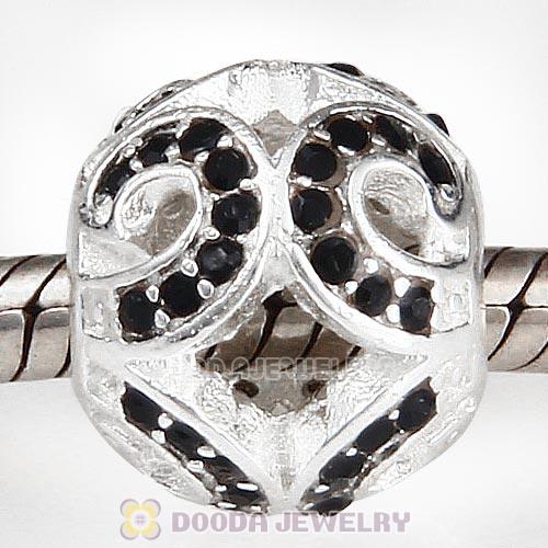 Sterling Silver Glittering Wave Bead with Jet Austrian Crystal