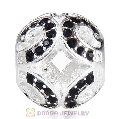 Sterling Silver Glittering Wave Bead with Jet Austrian Crystal