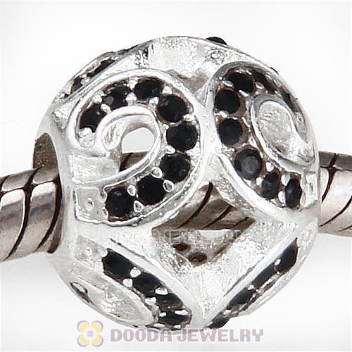 Sterling Silver Glittering Wave Bead with Jet Austrian Crystal