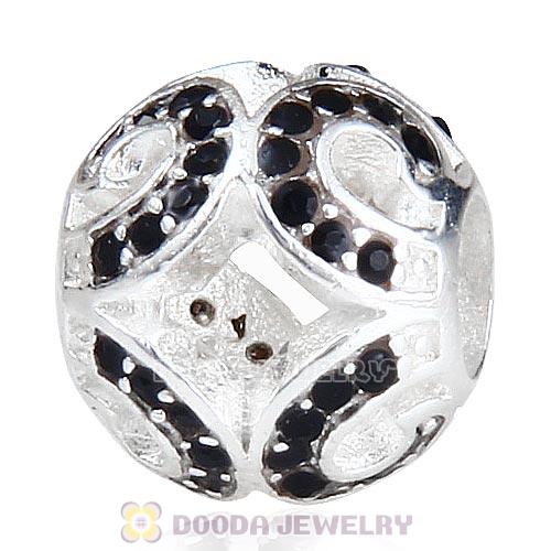 Sterling Silver Glittering Wave Bead with Jet Austrian Crystal