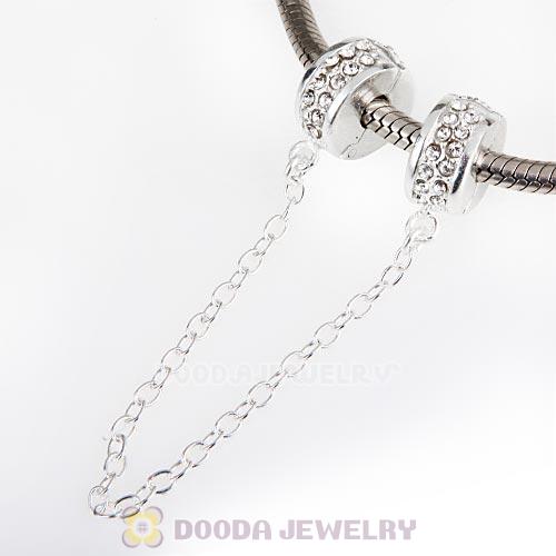 925 Sterling Silver Safety Chain with Crystal fit European Style Bracelet