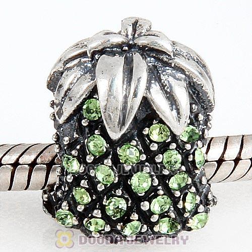 Sterling Silver Sparkling Pineapple Bead with Peridot Austrian Crystal