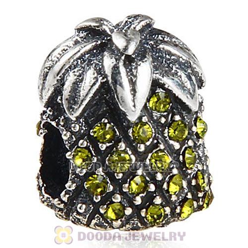 Sterling Silver Sparkling Pineapple Bead with Olivine Austrian Crystal