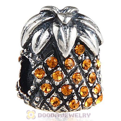 Sterling Silver Sparkling Pineapple Bead with Topaz Austrian Crystal