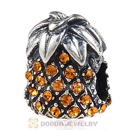 Sterling Silver Sparkling Pineapple Bead with Topaz Austrian Crystal