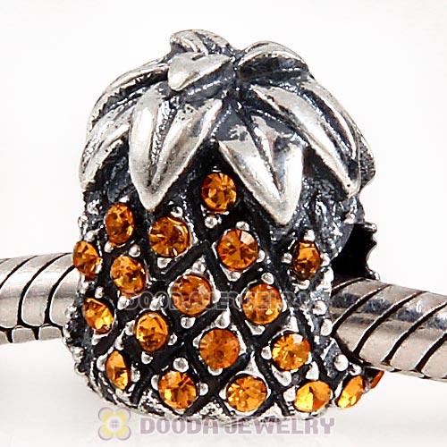 Sterling Silver Sparkling Pineapple Bead with Topaz Austrian Crystal