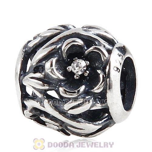 Sterling Silver Mystic Floral Bead with Clear Austrian Crystal