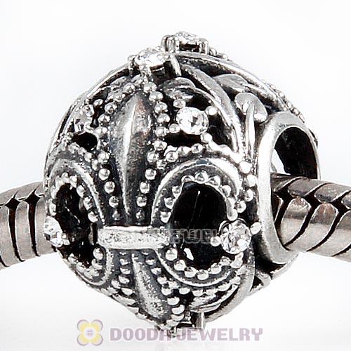 Sterling Silver Fleur de Lis Bead with Clear Austrian Crystal