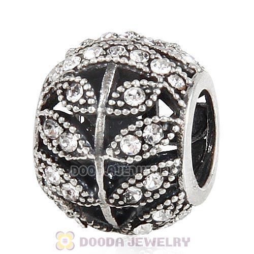Sterling Silver Sparkling Leaves Bead with Clear Austrian Crystal