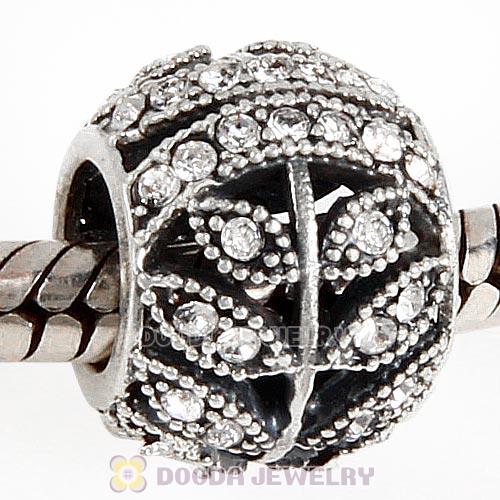 Sterling Silver Sparkling Leaves Bead with Clear Austrian Crystal