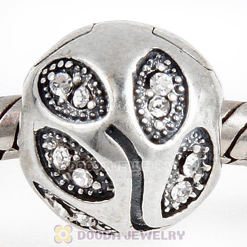 925 Sterling Silver Sparkling Leaves with Clear Austrian Crystal Clip Beads