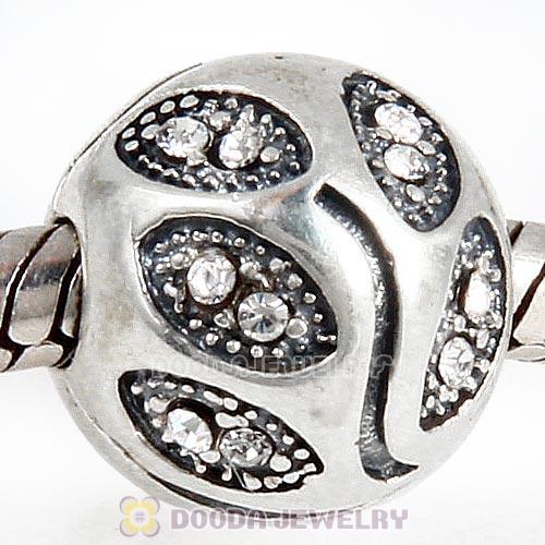 925 Sterling Silver Sparkling Leaves with Clear Austrian Crystal Clip Beads