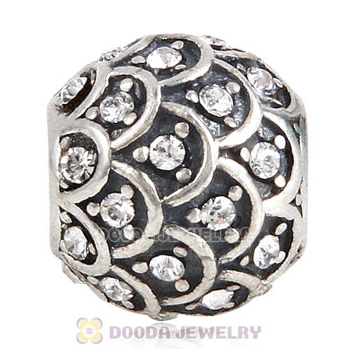 Sterling Silver Sparkling Fish Scale Bead with Clear Austrian Crystal