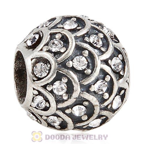 Sterling Silver Sparkling Fish Scale Bead with Clear Austrian Crystal