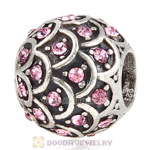 Sterling Silver Sparkling Fish Scale Bead with Light Rose Austrian Crystal