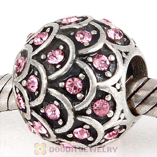 Sterling Silver Sparkling Fish Scale Bead with Light Rose Austrian Crystal