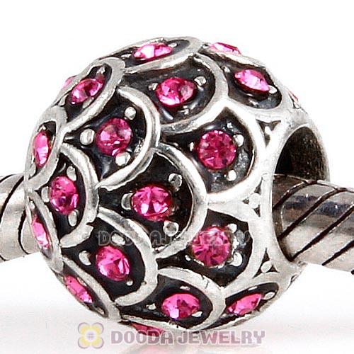 Sterling Silver Sparkling Fish Scale Bead with Rose Austrian Crystal