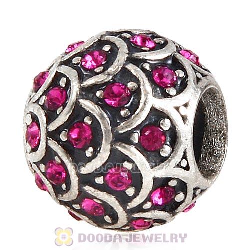 Sterling Silver Sparkling Fish Scale Bead with Fuchsia Austrian Crystal