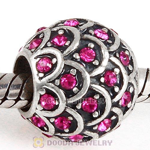 Sterling Silver Sparkling Fish Scale Bead with Fuchsia Austrian Crystal