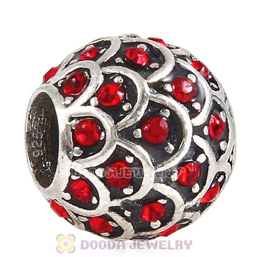 Sterling Silver Sparkling Fish Scale Bead with Light Siam Austrian Crystal