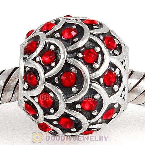 Sterling Silver Sparkling Fish Scale Bead with Light Siam Austrian Crystal