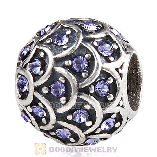Sterling Silver Sparkling Fish Scale Bead with Tanzanite Austrian Crystal