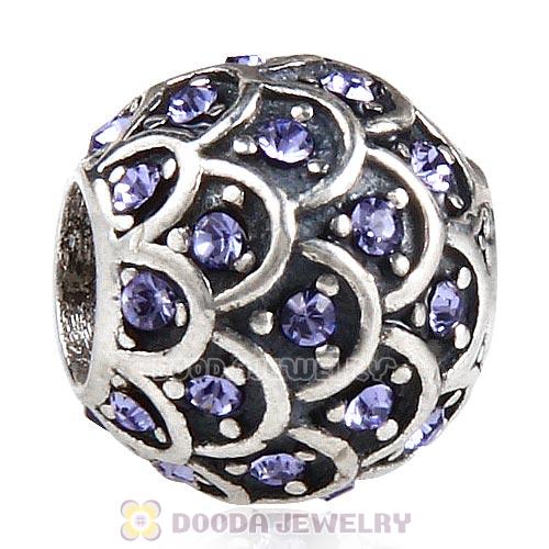 Sterling Silver Sparkling Fish Scale Bead with Tanzanite Austrian Crystal