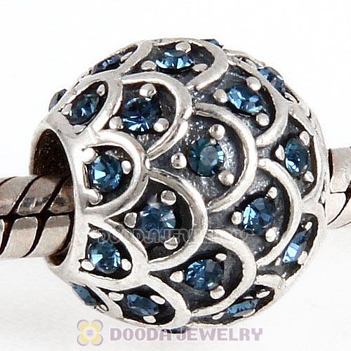 Sterling Silver Sparkling Fish Scale Bead with Montana Austrian Crystal