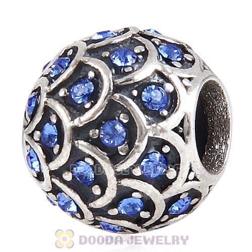 Sterling Silver Sparkling Fish Scale Bead with Sapphire Austrian Crystal