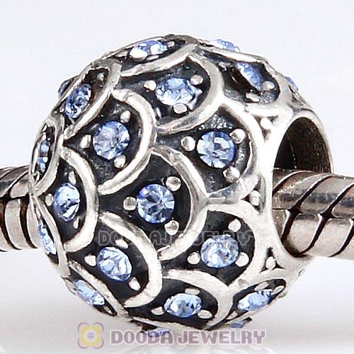 Sterling Silver Sparkling Fish Scale Bead with Light Sapphire Austrian Crystal