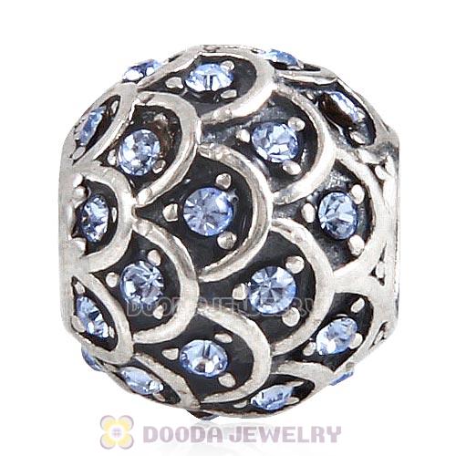 Sterling Silver Sparkling Fish Scale Bead with Light Sapphire Austrian Crystal
