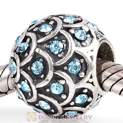 Sterling Silver Sparkling Fish Scale Bead with Aquamarine Austrian Crystal