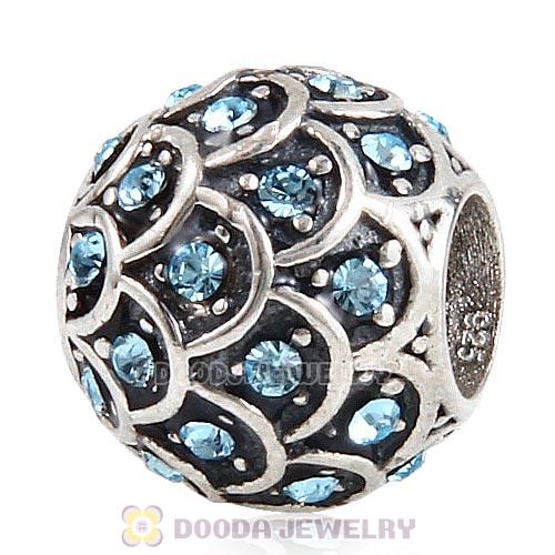 Sterling Silver Sparkling Fish Scale Bead with Aquamarine Austrian Crystal