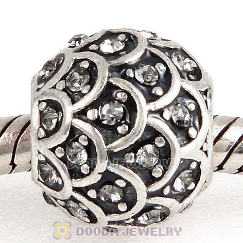 Sterling Silver Sparkling Fish Scale Bead with Black Diamond Austrian Crystal