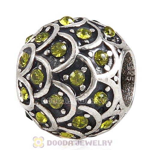 Sterling Silver Sparkling Fish Scale Bead with Olivine Austrian Crystal