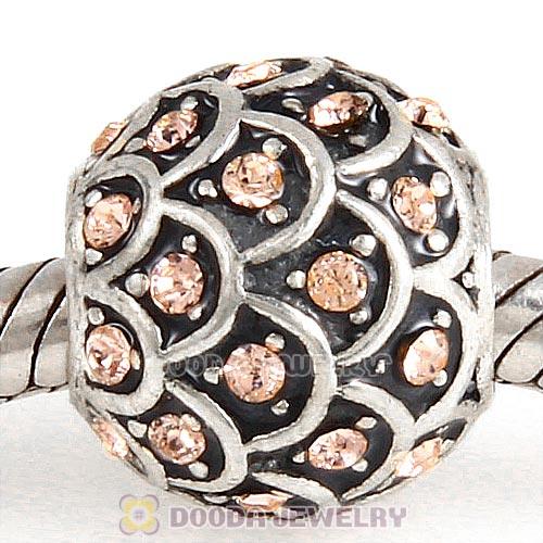 Sterling Silver Sparkling Fish Scale Bead with Light Peach Austrian Crystal