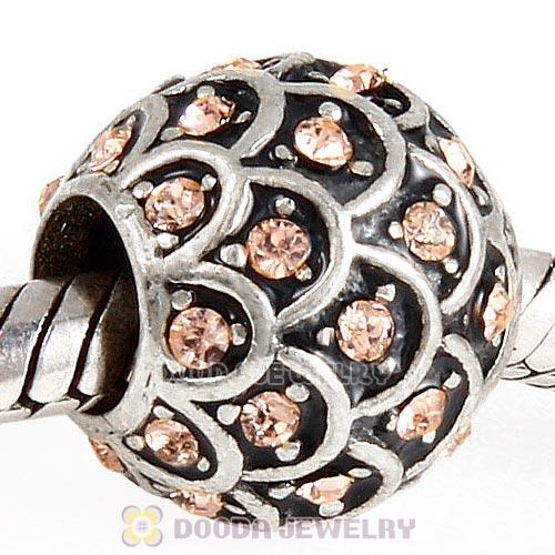 Sterling Silver Sparkling Fish Scale Bead with Light Peach Austrian Crystal