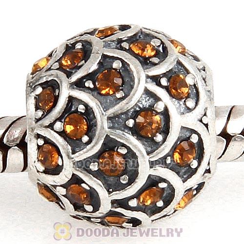 Sterling Silver Sparkling Fish Scale Bead with Smoked Topaz Austrian Crystal