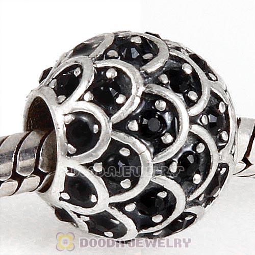 Sterling Silver Sparkling Fish Scale Bead with Jet Austrian Crystal